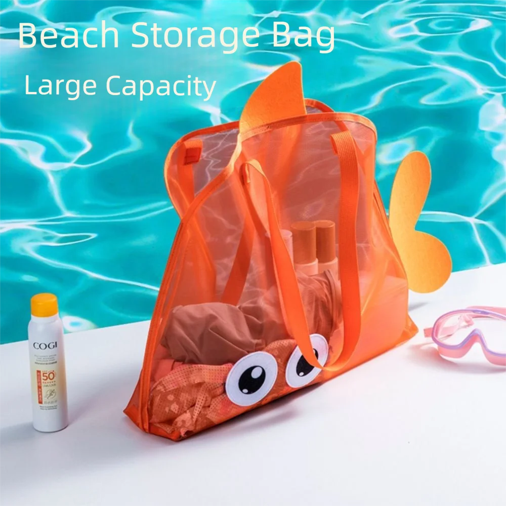

Simple Large Capacity Mesh Beach Bag Lightweight Big Eyes Swimming Storage Bag Fast Dry Visible Sand-Proof Beach Tote Bag Picnic