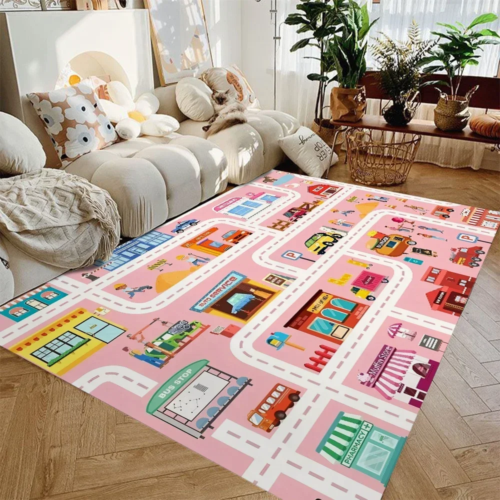 

Cartoon Train Pattern Children's Fun Carpet, Car Cartoon Road Track Carpet, Authentic Floor Mat Home Decoration Carpet