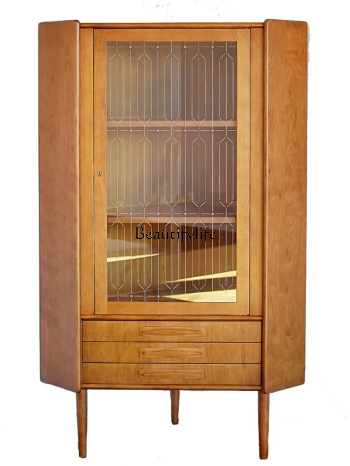 Glass corner cabinet retro simple medieval furniture wine cabinet cherry wood