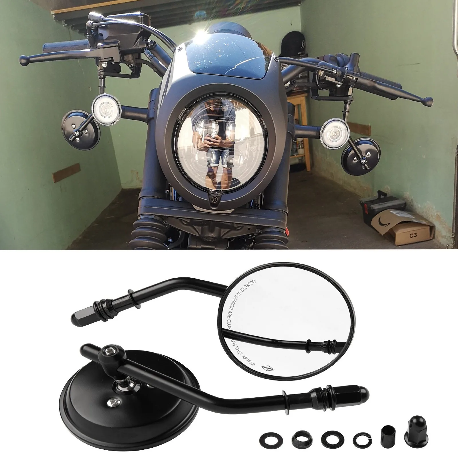 

For Harley-Davidson Fat Bob 114 117 Black Round Motorcycle Rearview Mirrors