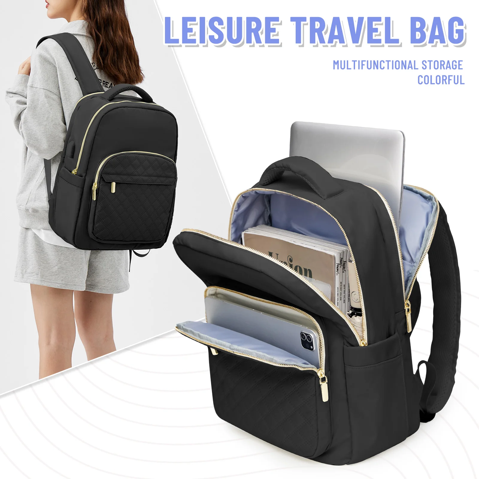 New Simple Fashion Women Backpack Large Capacity Laptop Backpack Work Elegant Handbags Cabin Shoulder Bag School USB Travel Bags