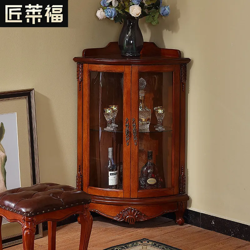 YFY  solid wood dining side triangle wine cabinet  cabinet   corner  living room retro