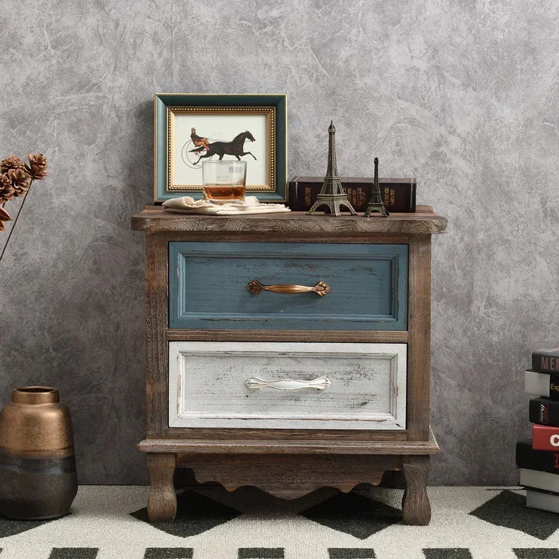 

Solid Wood Bedroom Bedside Table Hand-painted Storage Cabinet Suitable for The Whole House Side Table American Retro Furniture