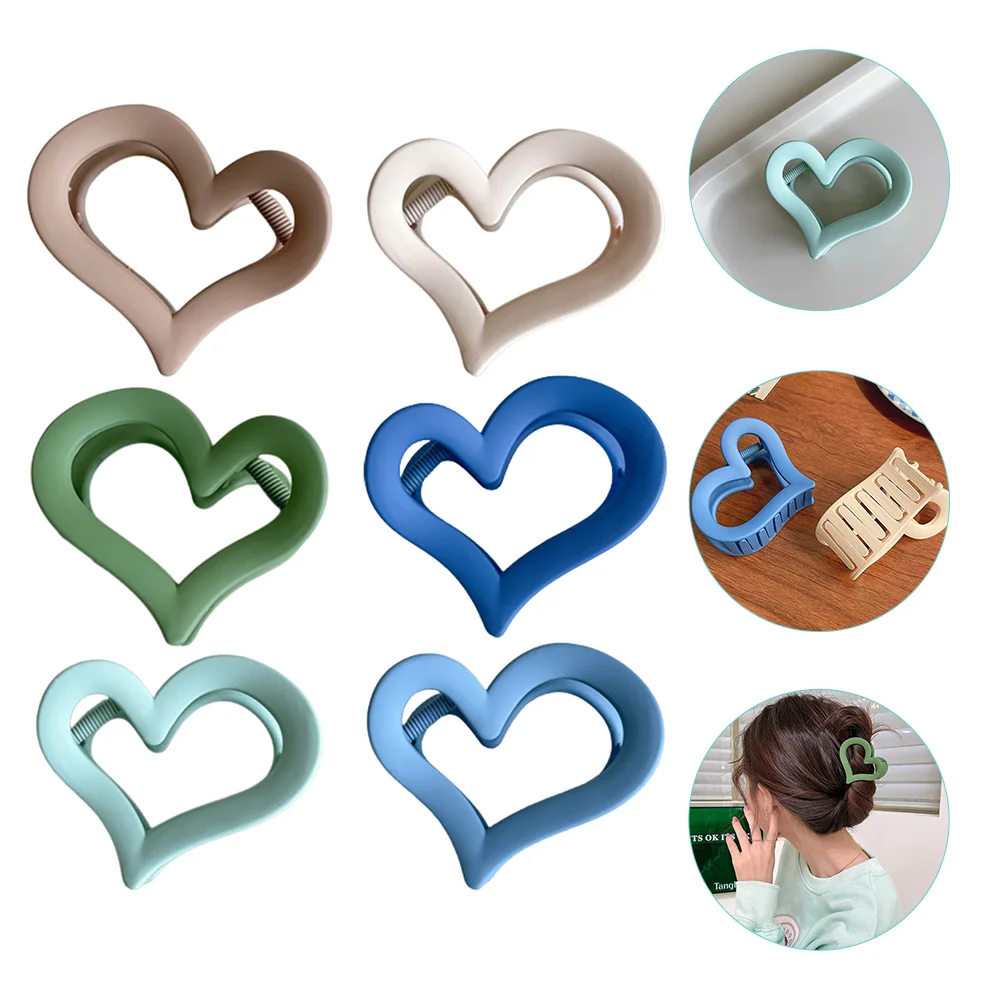 

6 Pcs Crease Clip Barrettes Heart Clips for Women Heart-shaped Acrylic