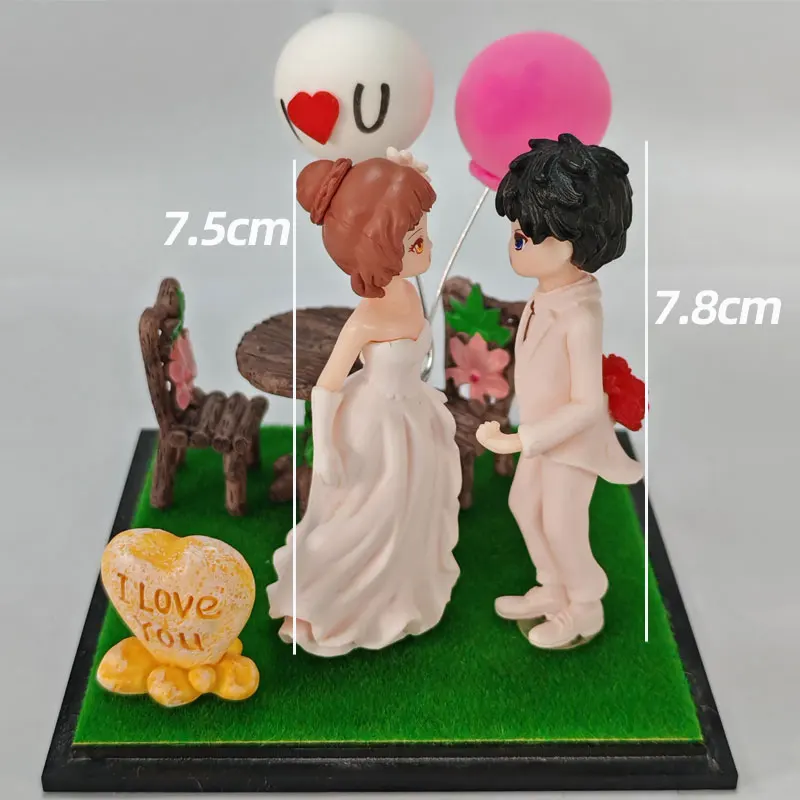 Mini Character Figurine Proposal Couple Scene Miniature Model with Display Lawn Floor Table and Chair Model Handicrafts DIY