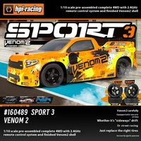 HPI 1/10 Venom2 RC Remote Control Drift Run Model Toy Car 4WD Electric RV 160489 Children's Toy Birthday Gift