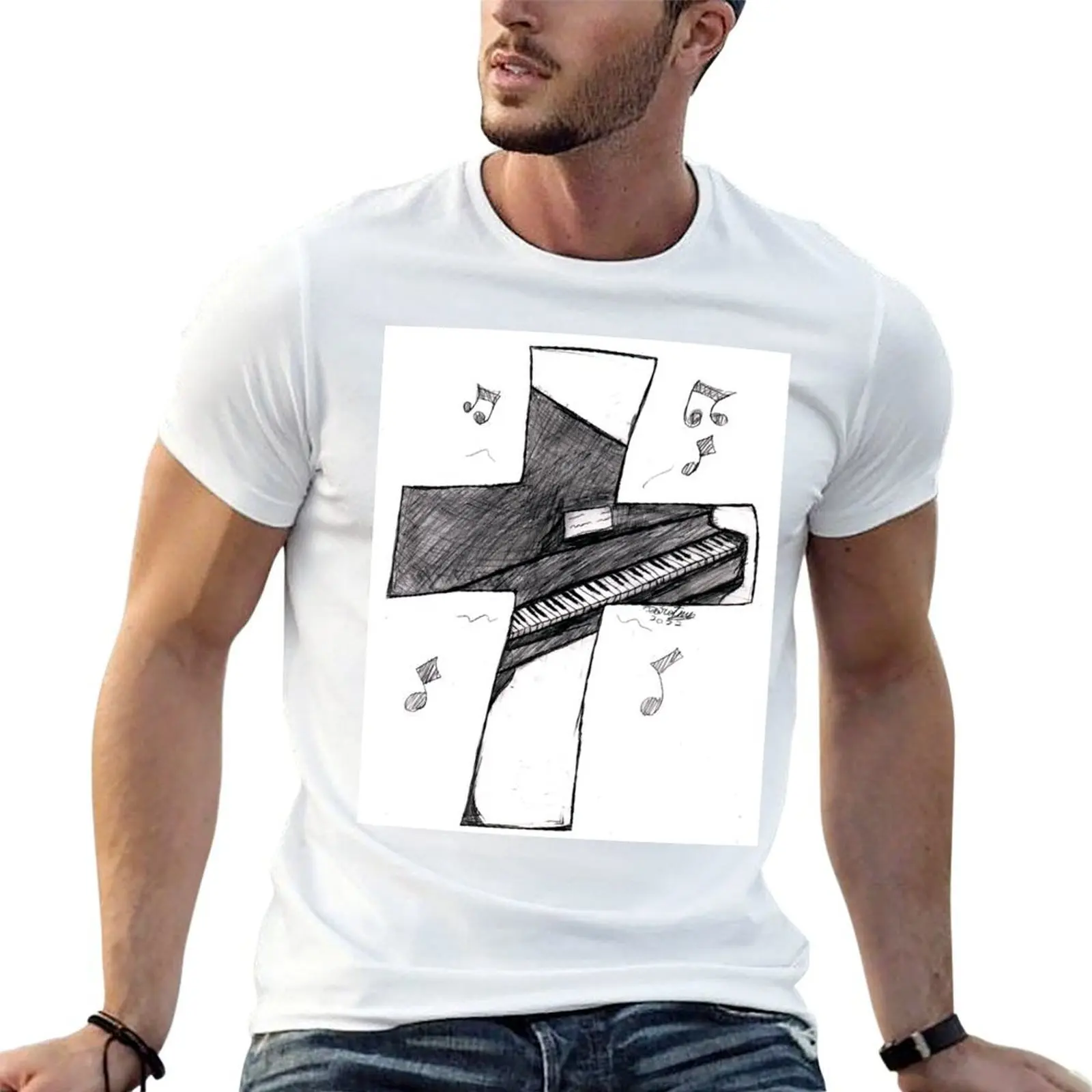 The Cross and the Piano - Artwork by Dorothy T-Shirt men t shirt cotton 100% t shirt man designer man graphic t shirt T-shirt