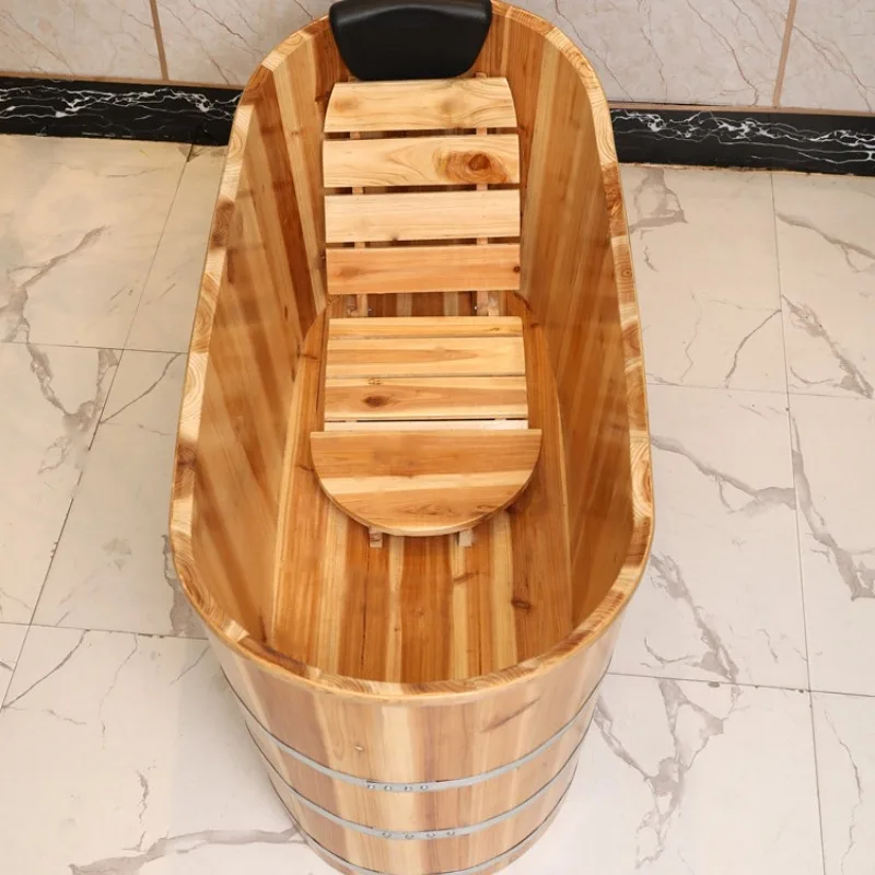 Thickened Wooden Bath Tub Portable Bathtub Adult Spa Bucket Bath Basin Sauna Wooden Barrel Full Body