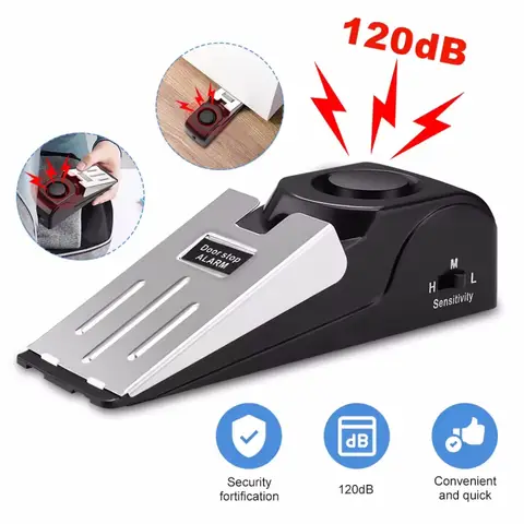 1Pc Door Stopper Alarm Portable 120db Wedge Security Floor Door Stops Adjustable Sensitivity for Home Dormitory Traveling