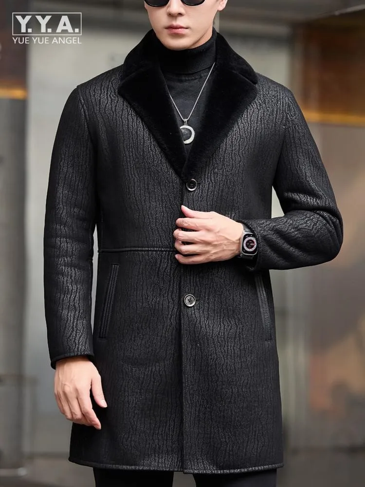 New Mens Black Turn Down Collar Medium Long Woolen Jacket Single Breasted Slim Fashion Design Winter Business Casual Overcoat