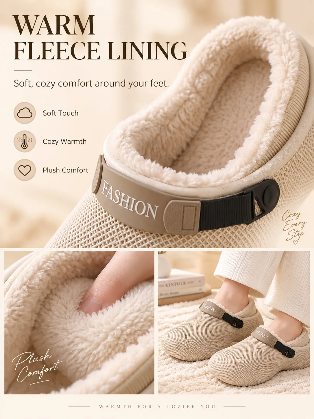 Winterfleece-gefütterte EVA-Clogs für Damen und Herren, 3 cm dicke Sohle, wasserabweisend, für drinnen und draußen, zum Hineinschlüpfen. – Detail 2