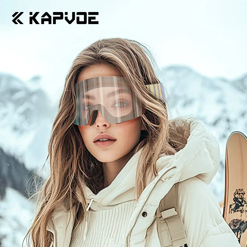 KAPVOE New Red Photochromic Ski Goggles Winter Adsorpt Layers UV400 Anti-fog Double Magnet Coatings High Performance Ski Goggles