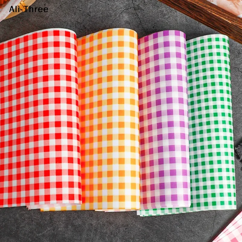 100Pcs Greaseproof Paper Liners Sandwich Wrapping Paper 7 Colors Wax Paper Sheets For BBQ Picnic Festival Party Fast Food