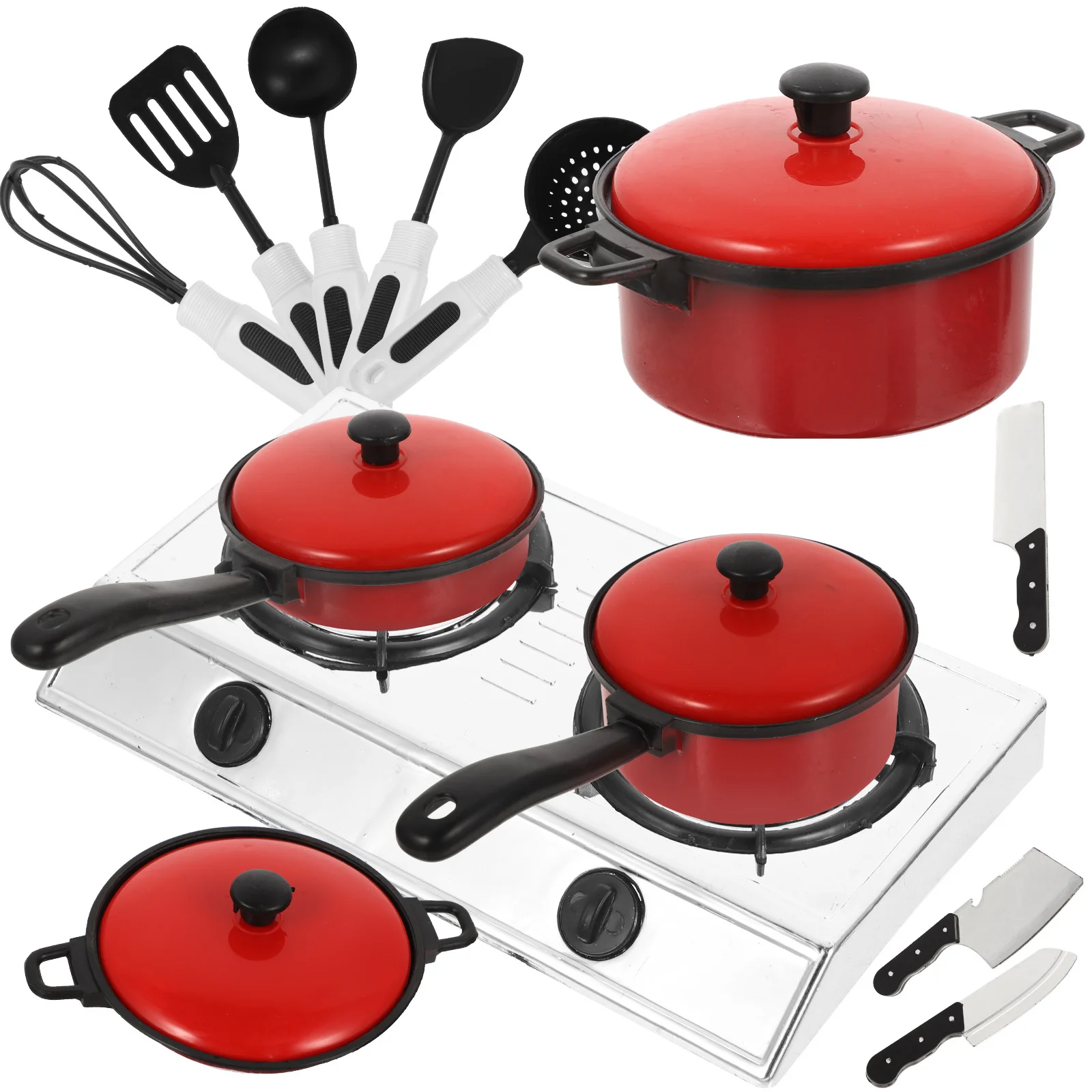 

Children Play House Kitchenware Set Red Black White Role-Play Cooking Utensils Dinner Preparation Educational Tableware Develop