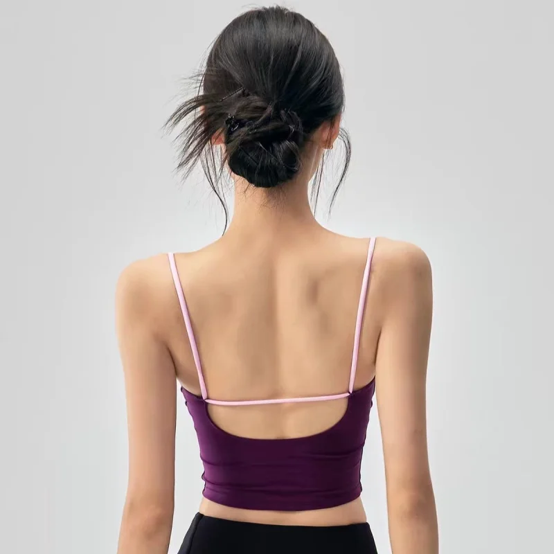 Women Contrast‑Color Strap U‑Back Yoga Sports Bra High Stretch Breathable Slim Fit Fitness Tank Top Summer Workout Active Wear