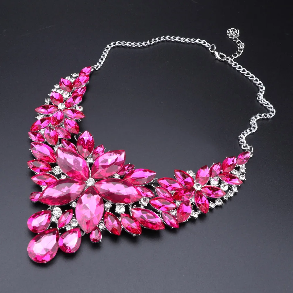 CYNTHIA Fashion Pink Flowers Bridal Wedding Party Prom Costume Jewelry Sets Indian Necklace Earrings Sets for Brides Bridesmaids