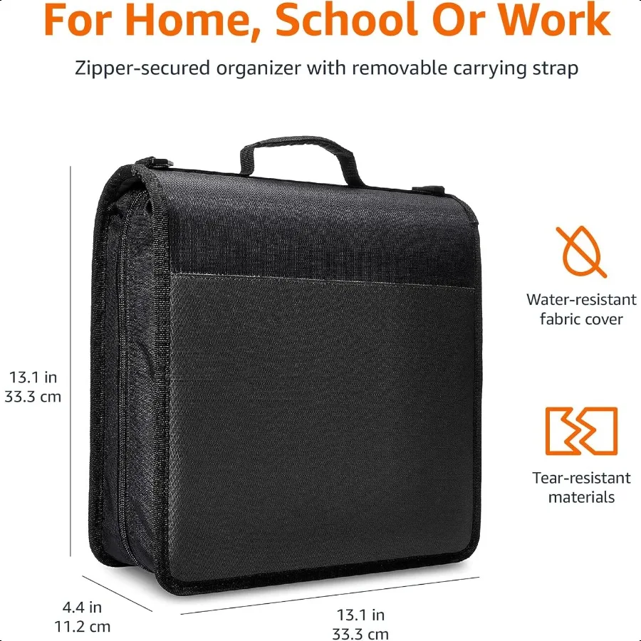 지퍼가 달린 튼튼한 3링 바인더 문서를 정리하여 보관할 수 있는 견고한 수납 공간 3인치 블랙