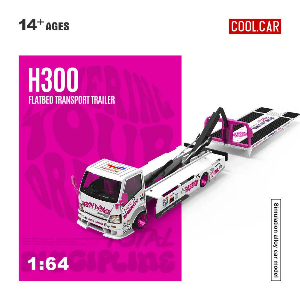 modele-de-voiture-en-metal-moule-sous-pression-camion-de-transport-h300-iron-lady-peint-en-blanc-et-rose-echelle-1-64