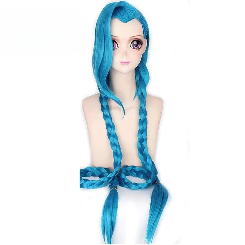 120cm Long Blue Double Braided Synthetic Cosplay Wig Heat Resistant Fiber for Anime Roleplay Party Styling