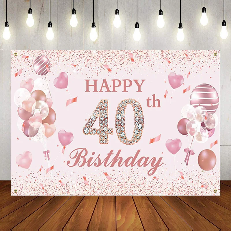 Purple Happy 40th Birthday Photography Backdrop Decor Banner Purple Black Gold Sign Shiny Backdrop Background Anniversary Party