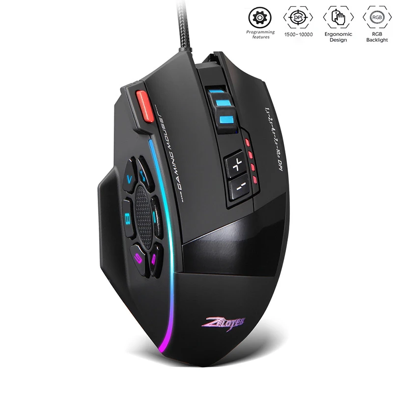 

RGB LED Gaming Mouse with 6 Side Buttons,Optical Wired Ergonomic Gamer Mouse with High Precision 10 Programmable Buttons