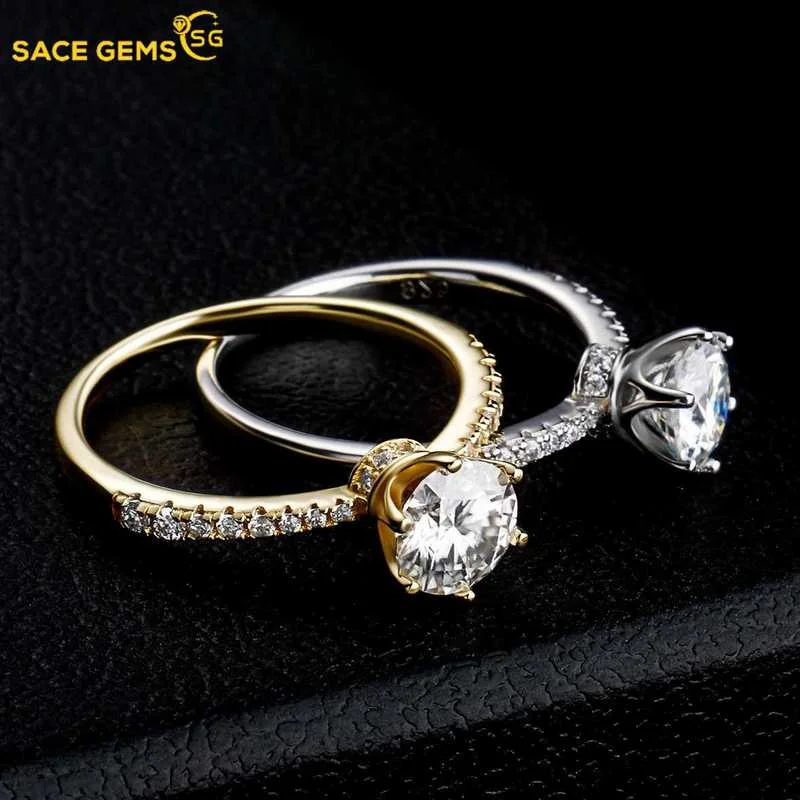 

SACE GEMS 1 Carat Moissanite with Certificate 100% 925 Sterling Silver Rings for Women Wedding Party Fine Jewelry Gift