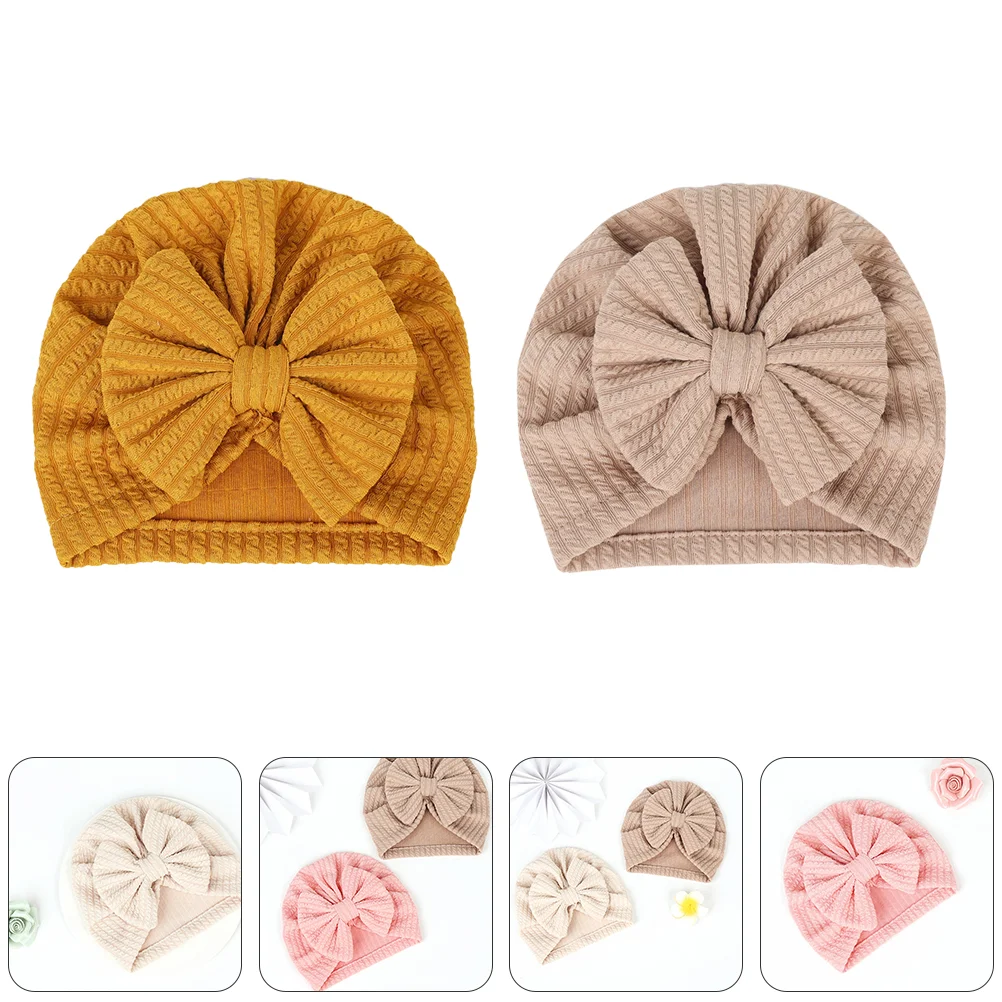 4 Pcs Baby Headwear Elastic Bowknot Hats Knitted Warm Caps Cartoon Kids Decorative Stretch Fabric Service Life Fine