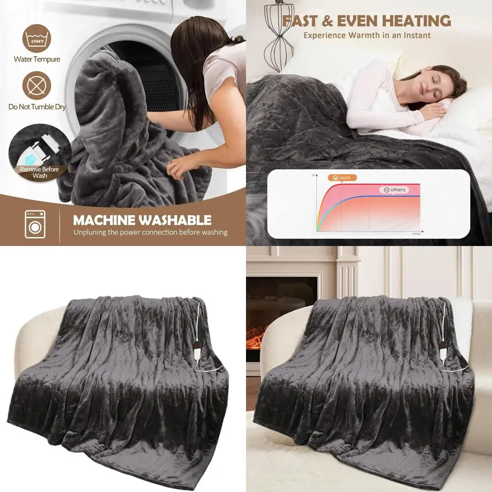 

Full Size Electric Blanket 72x84, 10 Timers & 6 Heat Levels, Overheat Protection, Flannel Sherpa, ETL Certified, Gray