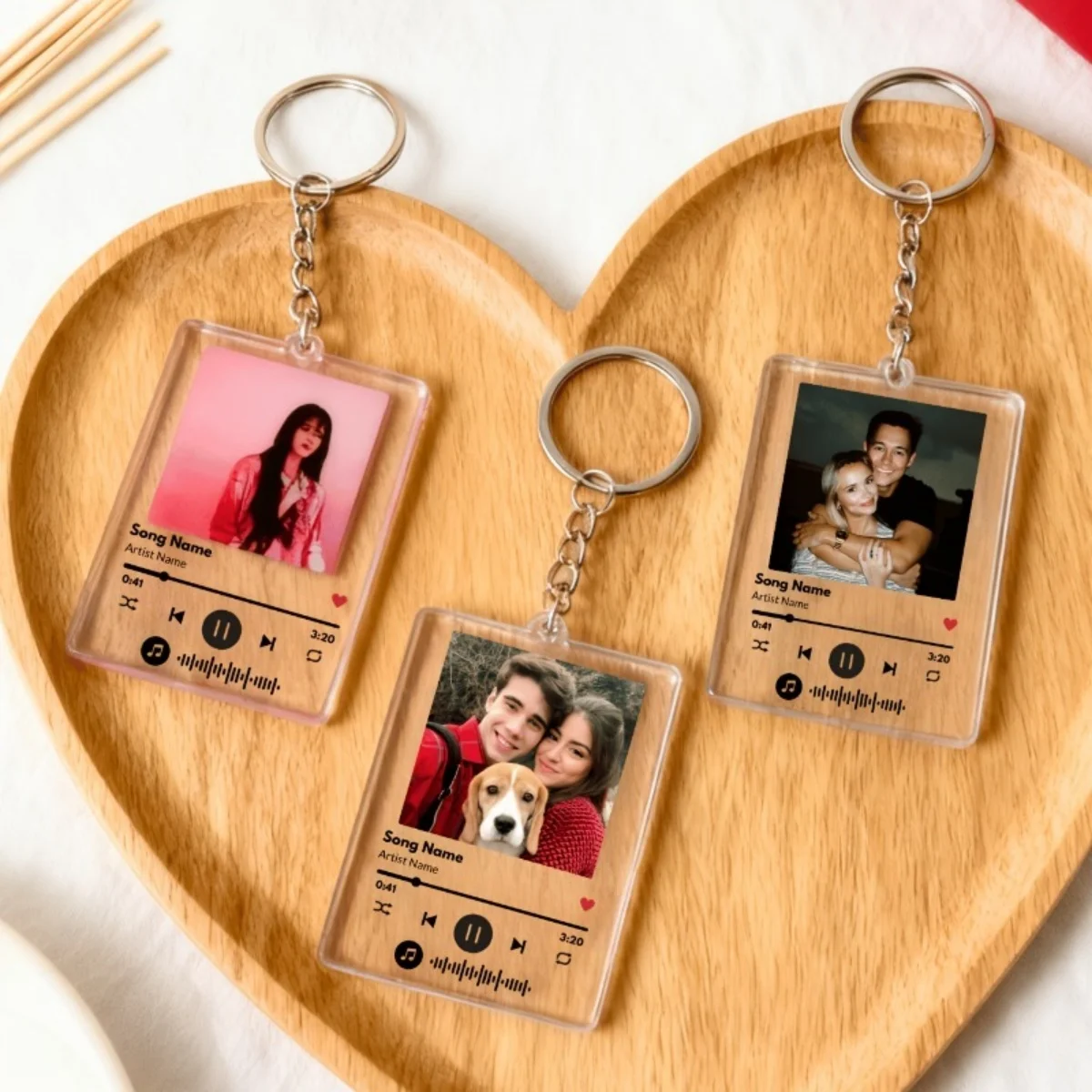 A Personalized Photo/Song Title Keychain—a Unique Accessory Perfect for Couples, Friends, Weddings, and Anniversaries.