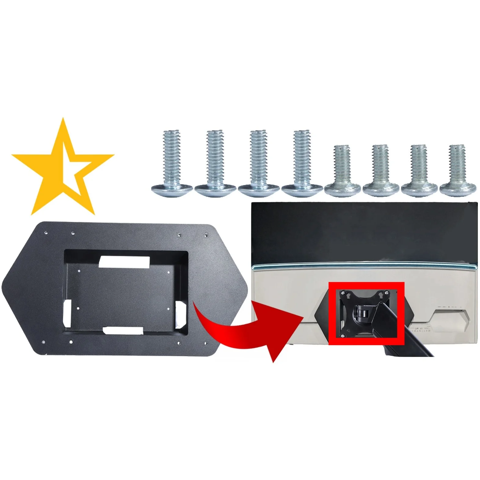 

Адаптер крепления VESA для кронштейна монитора DELL Alienware AW5520QF, крепления к подставке/руке/столу - металлический материал