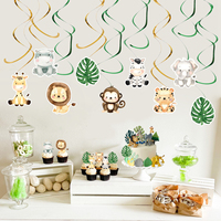 Jungle Animal Banner Backdrop Gifts Box Birthday Party Decor Kids Boy Safari Party Decor Green Forest Wild One Birthday Supplies