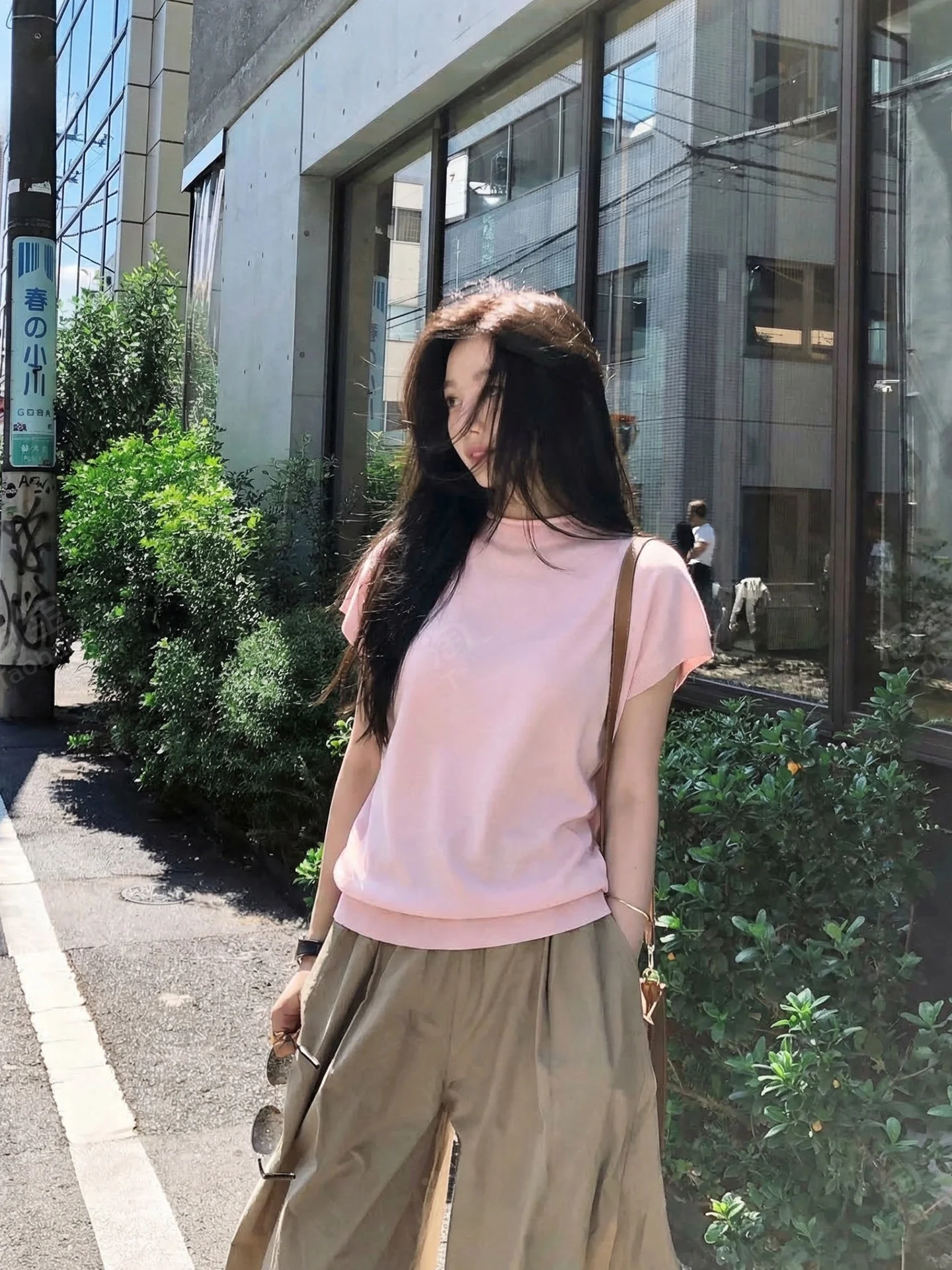 

Вязаный топ Zone Liu Sweet Heart для женщин, свободного кроя, с круглым вырезом, однотонный, розовый, дышащий, удобный, из хлопка, с длинными рукавами