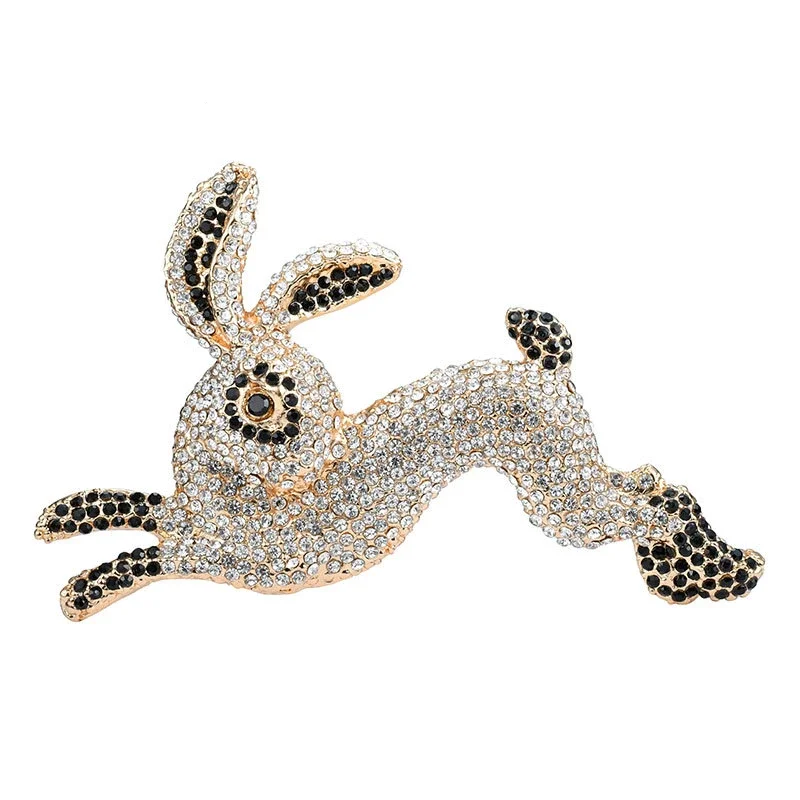 빈티지 과장된 중간 중공업 크리스탈 토끼 브로치 배지, 레트로 궁전 스타일, 절묘한 코르사주 핀