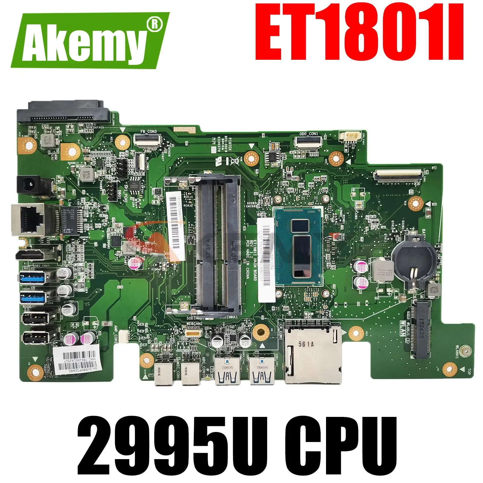 

ET1801I Mainboard REV 1.2 With 2995u CPU For ASUS ET801 ET1801I Motherboard 90PT00L0-R01000 100% Tested OK