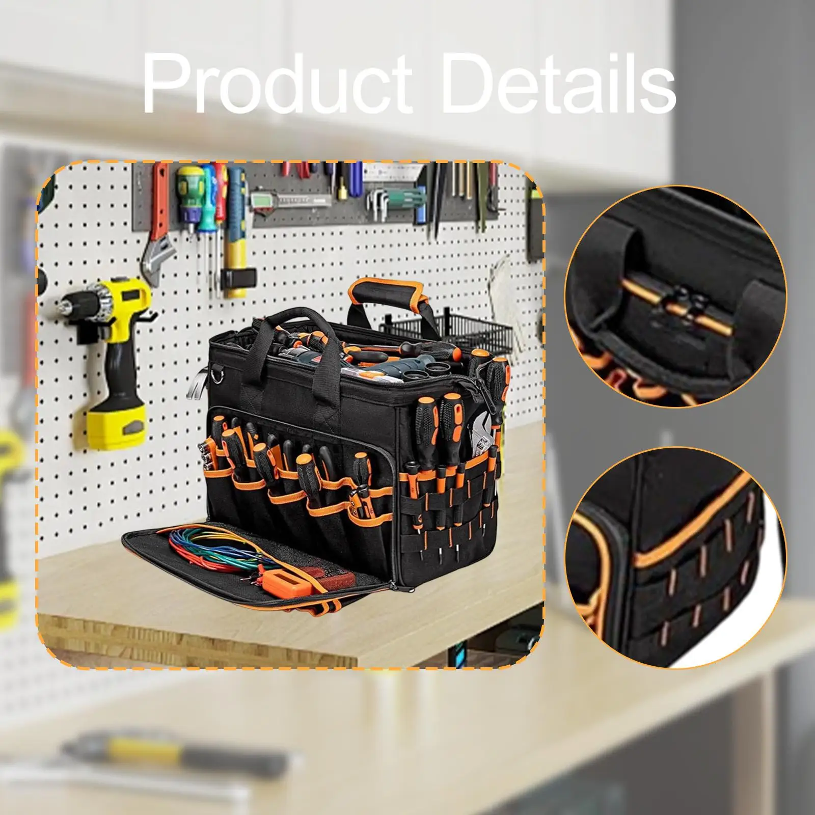 43cm Tool Organizer Carrying Case Multipurpose Foldable Toolbag Cleaning Supplies Bag for Technician Builder Framer Carpenter