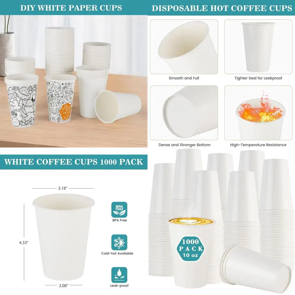 

1000 Pack 10 oz Disposable Paper Cups for Hot & Cold Drinks, Ideal for Parties, Home, Travel, and More