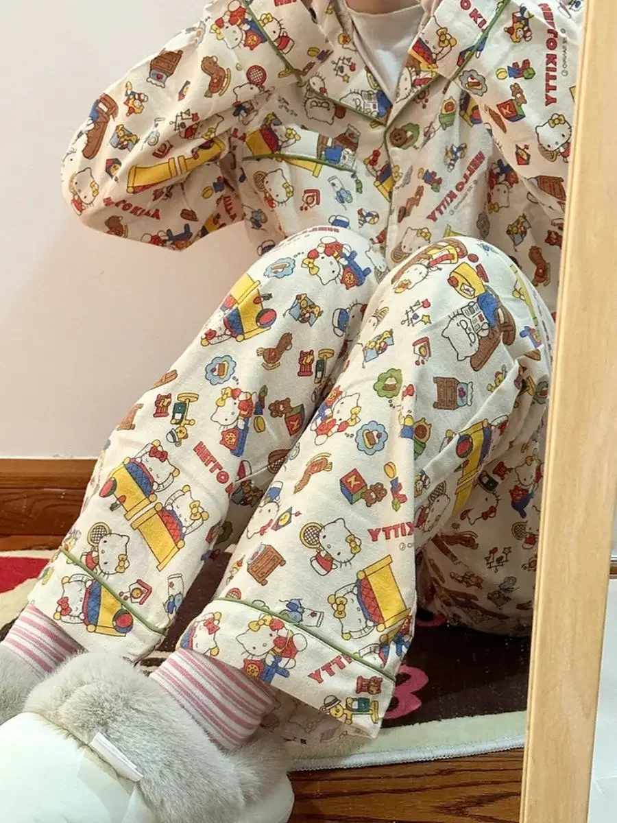 

Hello Kitty Women's 2025 Fall Winter Pajama Set Long Sleeve Pants Cute Cartoon Loungewear Home Wear