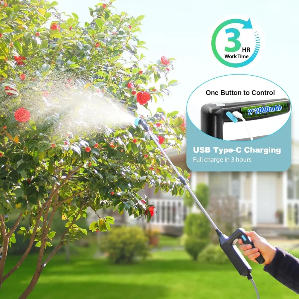 Battery Powered Sprayer 2 Gallon, Upgrade Powerful Electric Sprayer with 3 Mist Nozzles, Rechargeable Handle, Retractable Wand