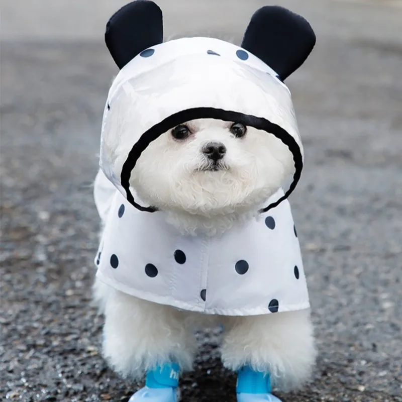 

Pet Polka Dot Dog Raincoat Waterproof Bichon Pomeranian Clothes Small Teddy Rainy Day Costume Products Puppy Jacket Hoodie Coat