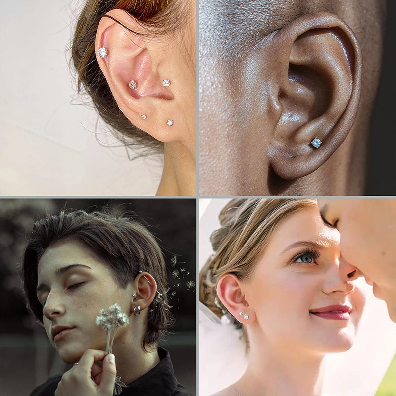 20G/18G/16G Surgical Stainless Steel Threadless Nose Septum Rings Tragus Labret Cartilage Lip Piercing Jewelry with Cubic Zircon view 6