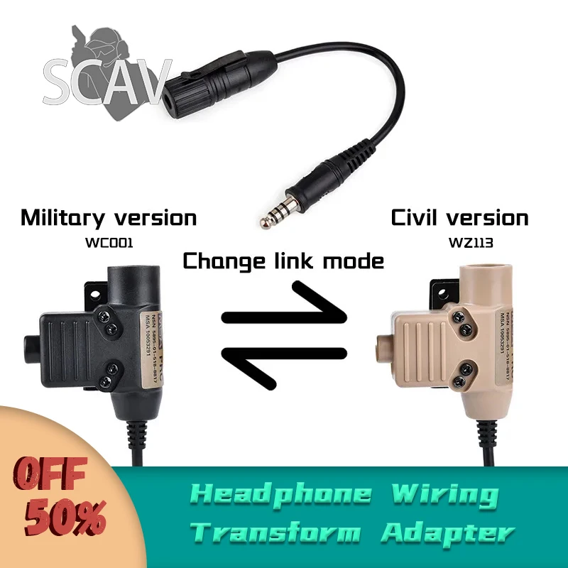 

Tactical U94PTT WADSN Earphone Militry Civil Headphone Wiring Transform Adapter FullSeries Outdoor Headset And PTT Accessory