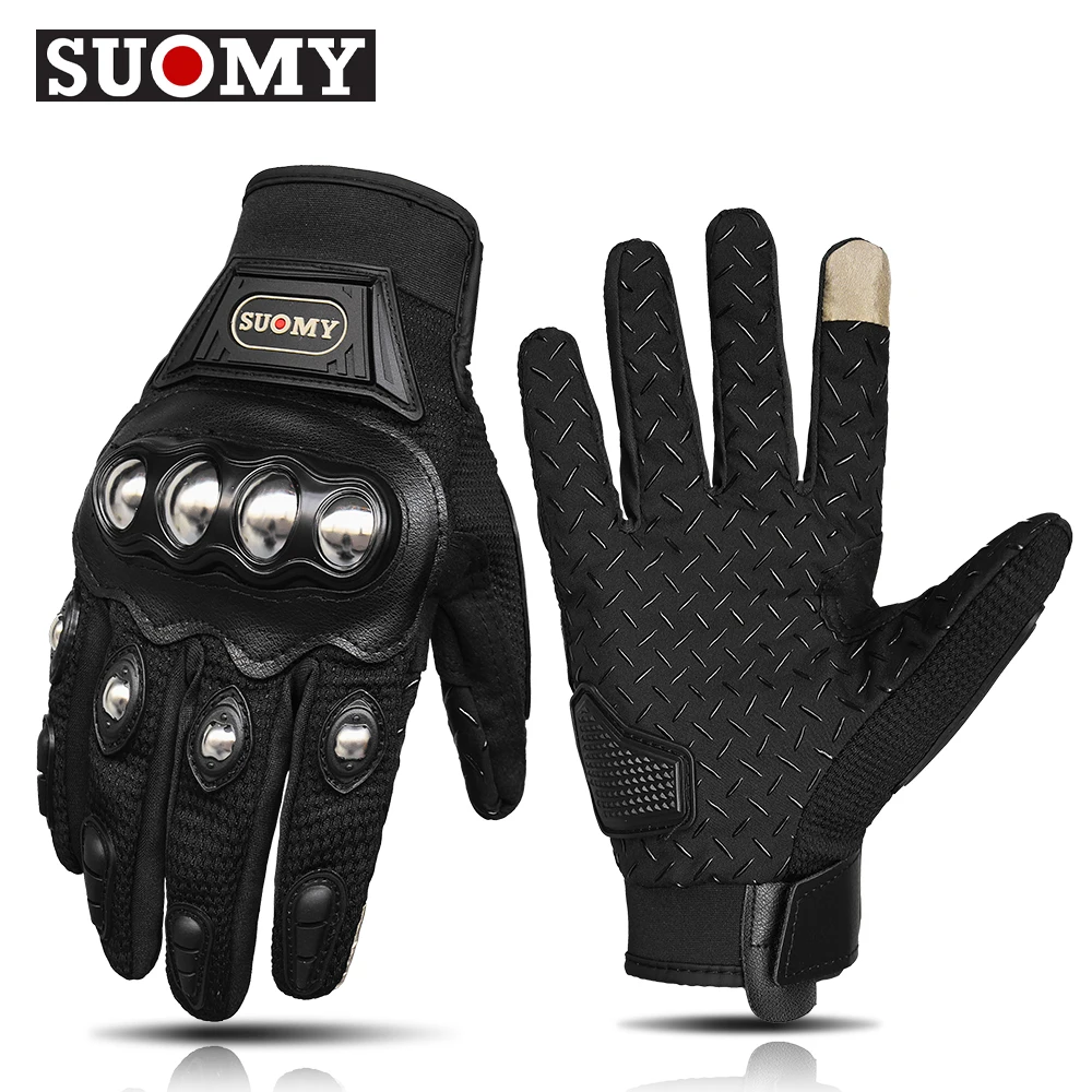 

SUOMY Black Motorcycle Gloves Knitting Men Women Alloy Protective Full Finger Glove Moto Touchscreen for Motocross Riding Racing