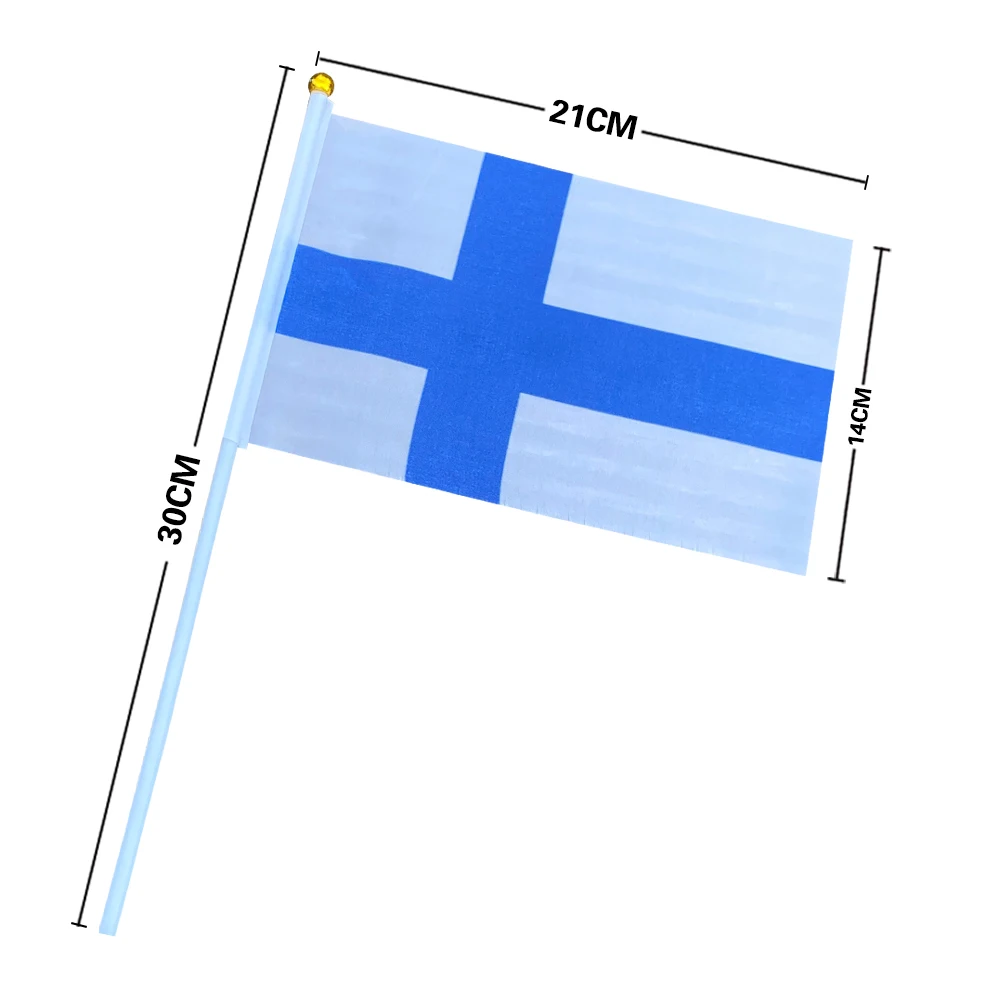 EOODLOVE 14 * 21cm Finnish Handheld Plastic Stick Flag Outdoor Celebration Event Finnish Small Size Flag