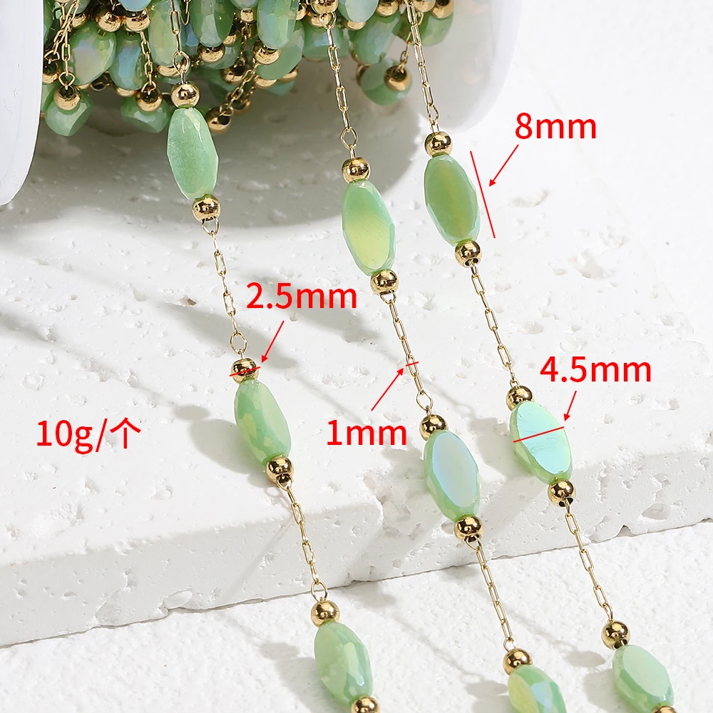 2M/1Meter Artificial Green Crystal Beaded Chain High Quality Golden Stainless Steel Chain for Necklace Bracelet Jewelry Making