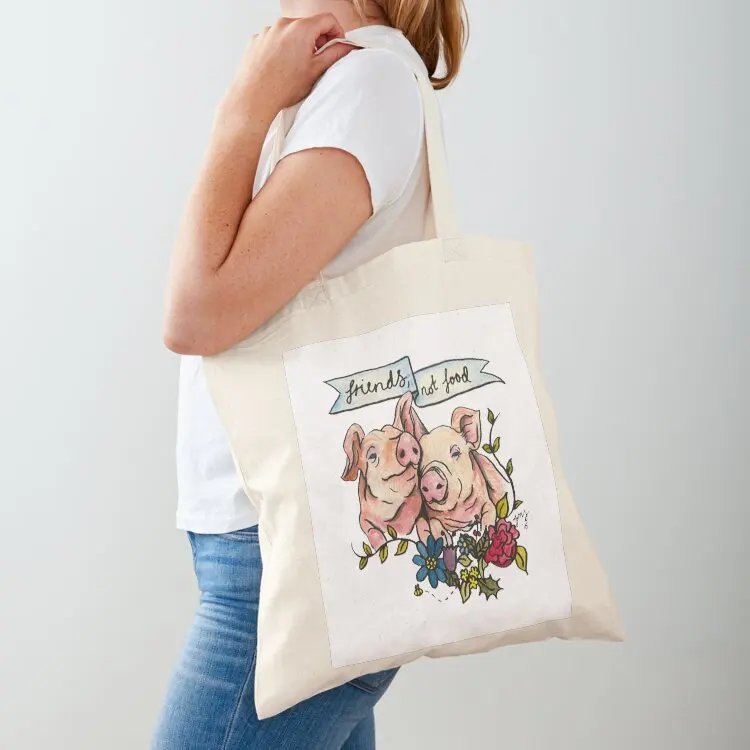 

Friends, not Food' Pig Veggie Vegan Illustration Tote Bag Women bags Women's beach bags shopping cart bags Canvas stote bag