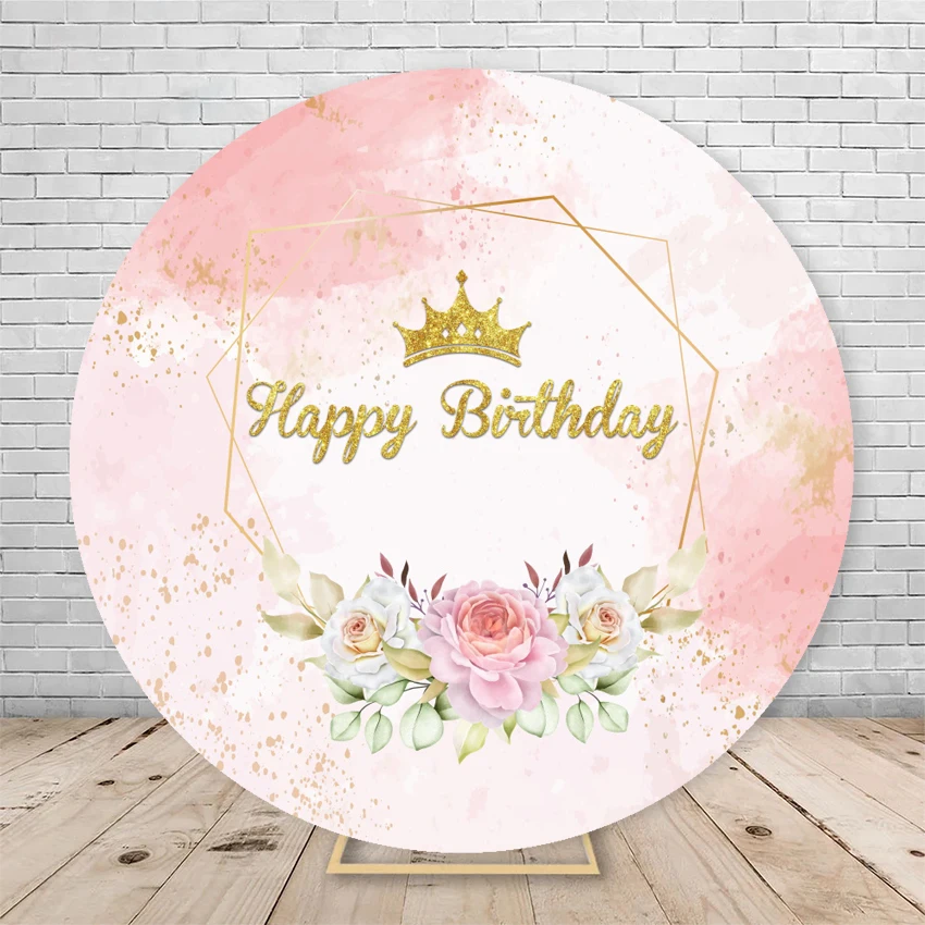 Round Abstract Marble Texture Wreath Flowers Background Cover Baby Shower Birthday Party Circle Photo Backdrop With Elasticity