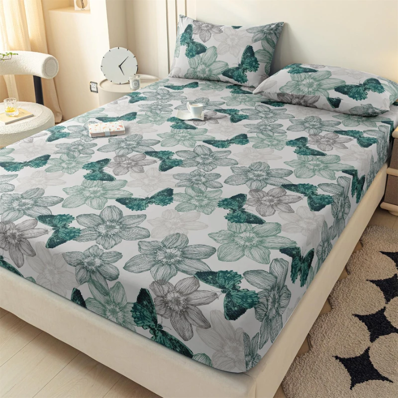 Printed Suit The Fitted Skin-friendly Mattress Cover 360 Degree Wrap with Elastic Sheet Cover Large Double Size Bedding