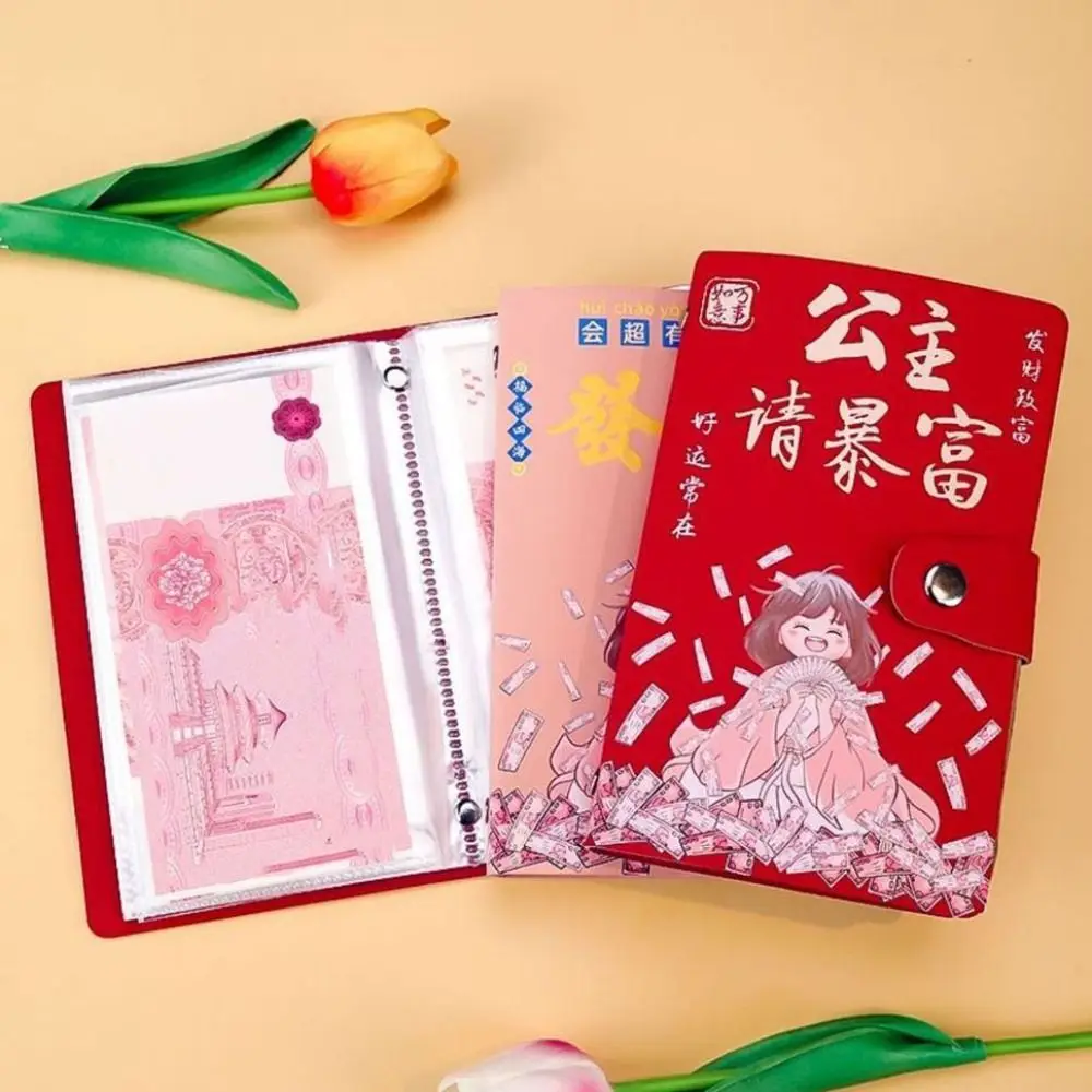 Cartoon Letter 100 Envelope Challenge Binder 50 Sheets Wallet Storage Money Saving Challeng Book Savings Handbook PU Leather