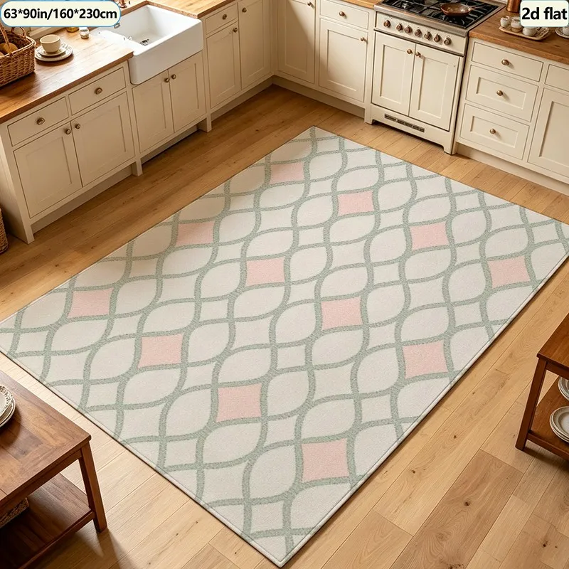 Sweet Pastel Geometric Carpet Flooring Interlaced Line Rhombus Area Rug Soft Non‑Slip Floor Mat for Bedroom Dining Room Home
