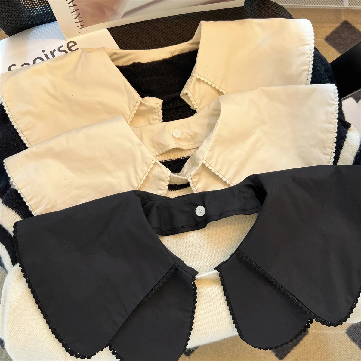 KUSAHIKI Causal Peter Pan Collar Knitwear Women Fashion Sweater Striped Tops Autumn Winter Pull Femme 2023 New Knitted Pullovers